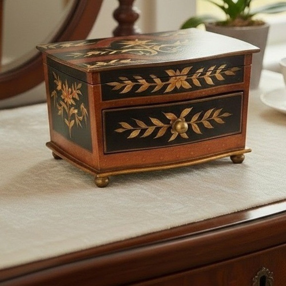 Chintz & Company Florentine Safari Box Hand Painted Wood Keepsake Jewelry Chest